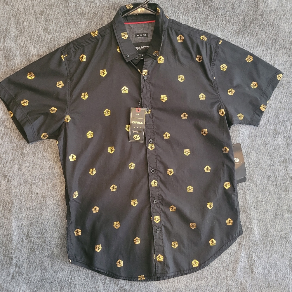 Men's Solid Slim-Fit Button Down Short Sleeve Shirt Mens L NWT